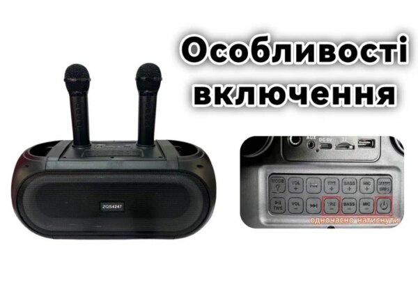 Портативная Bluetooth колонка ZQS4247 16Вт с 2 микрофонами караоке USB TF FM AUX