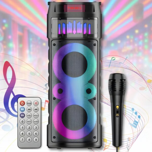 Портативная Bluetooth колонка 2х6.5" с проводным микрофоном и пультом ДУ JQS6221 30W