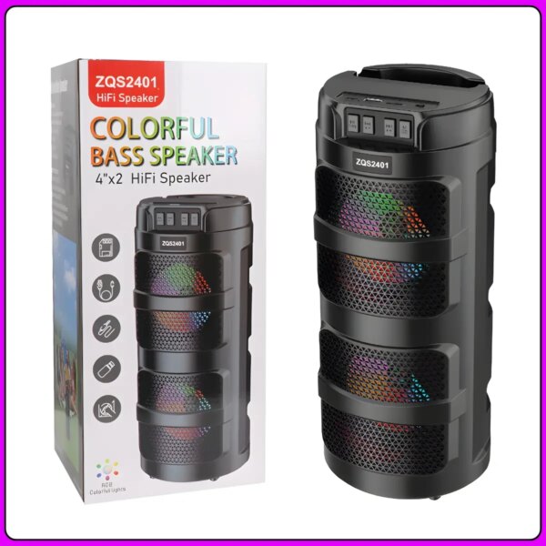 Портативная Bluetooth колонка 2х4" с RGB подсветкой и поддержкой TWS ZQS2401 10W
