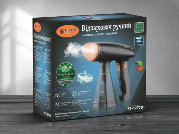 Ручной вертикальный отпариватель для одежды на 1600 Вт с резервуаром для воды на 200 мл BITEK BT-1277B Черный