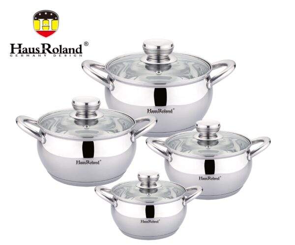 Набор кастрюль Haus Roland HR113-2, 4 шт из нержавеющей стали 1,9/2,6/3,6/6,1 л. Серебристый (HR113-2)