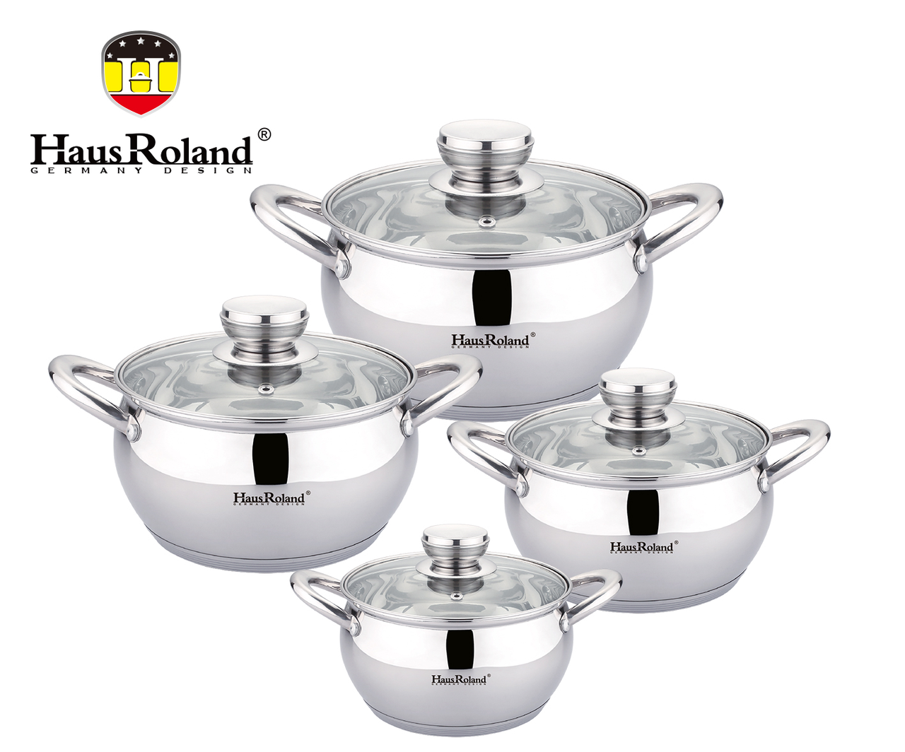 Cookware Set Haus Roland HR113-2, 4 pcs Stainless Steel 1.9/2.6/3.6/6.1L. Silver (HR113-2)