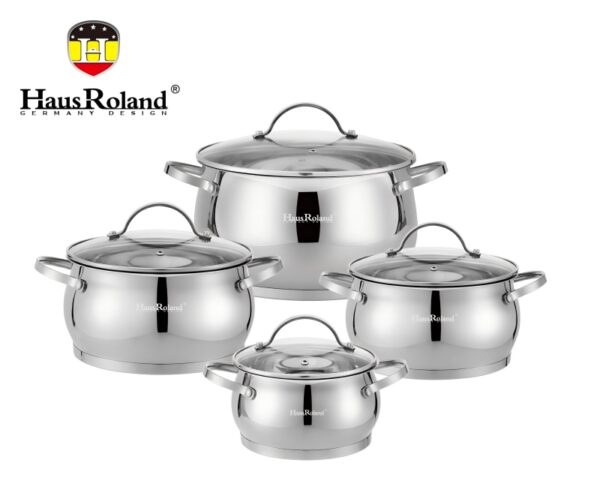 Набор кастрюль Haus Roland HR114-2, 4 шт из нержавеющей стали 1,9/2,7/3,6/6,1 л. Серебристый (HR114-2)
