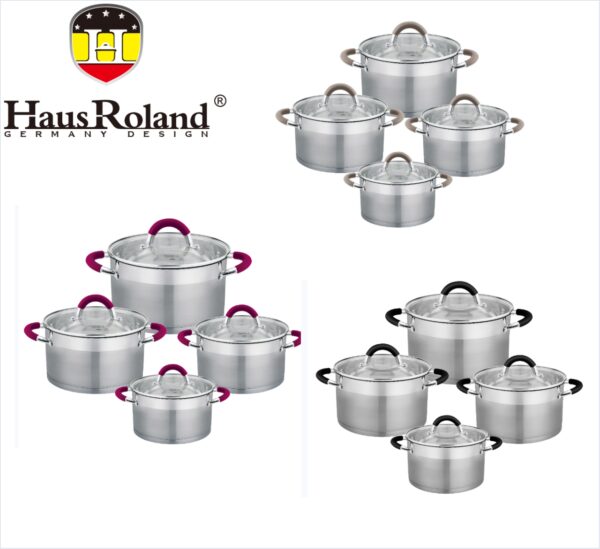 Набор кастрюль Haus Roland HR121-1 (4 шт) из нержавеющей стали 1,9/2,6/3,6/5,7 л., Серебристый