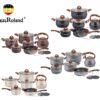 Набор посуды Haus Roland HR120-1 (14 предметов) из нержавеющей стали: кастрюли 2,6/3,6/6,1 л; ковш 1,9 л; сковорода 2,9 л; чайник