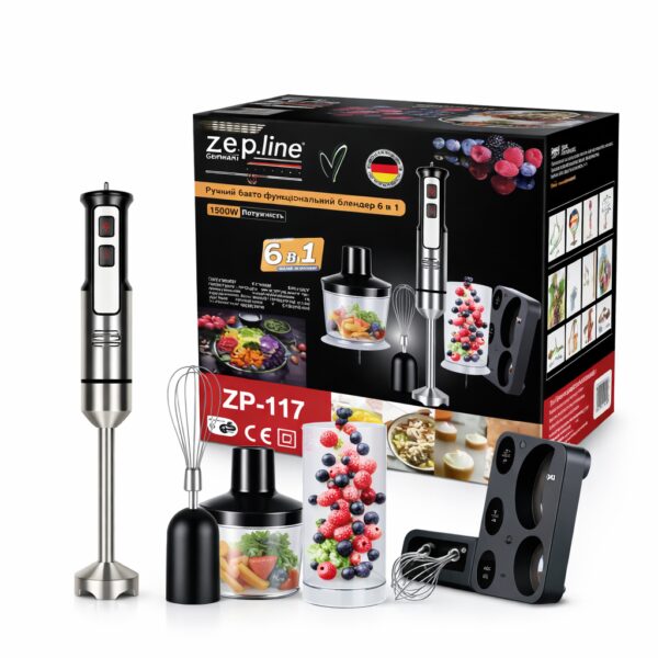 Погружающий блендер 6 в 1 Zepline ZP-117 1500 Вт кухонный многофункциональный блендер с насадками, измельчитель, венчик, миксер