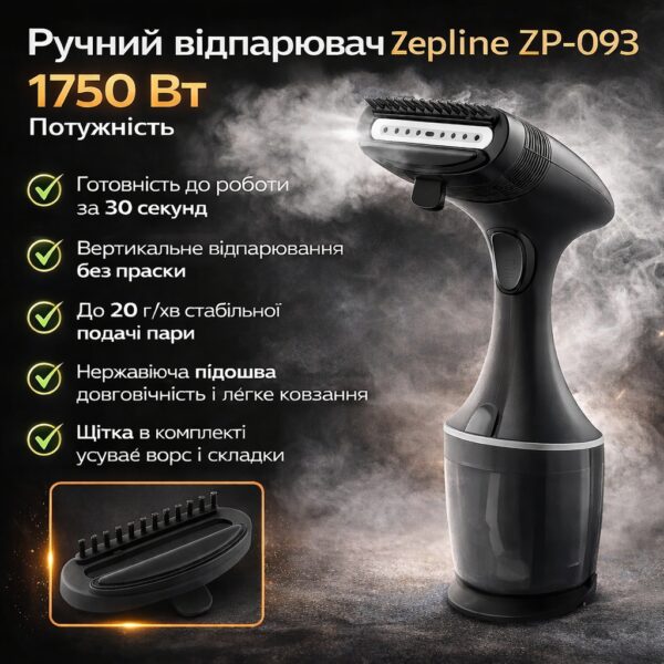 Ручной отпариватель для одежды Zepline ZP-093, 1750 Вт, вертикальный парогенератор с нержавеющей подошвой