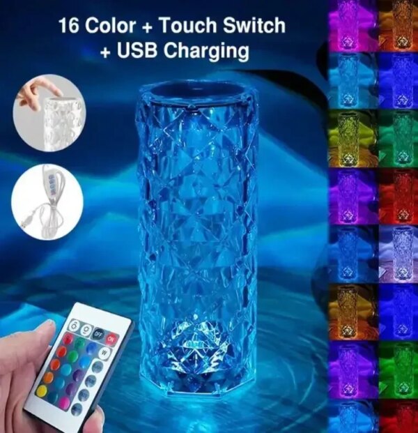 УЦЕНКА! Настольная аккумуляторная лампа с пультом 22см ночник Роза RGB Crystal Rose.(Плохая упаковка, трещина на корпусе 3274)