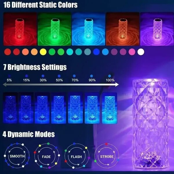 УЦЕНКА! Настольная аккумуляторная лампа с пультом 22см ночник Роза RGB Crystal Rose.(Плохая упаковка, трещина на корпусе 3274)