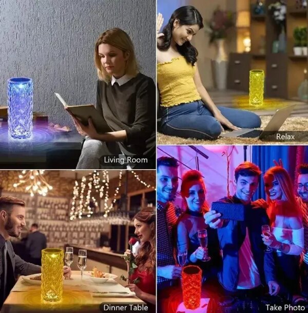 УЦЕНКА! Настольная аккумуляторная лампа с пультом 22см ночник Роза RGB Crystal Rose.(Плохая упаковка, трещина на корпусе 3274)