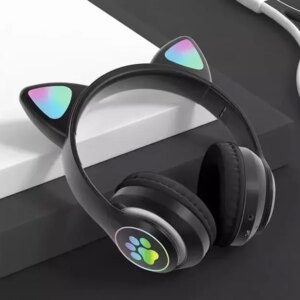 УЦЕНКА! Беспроводные детские Bluetooth наушники с ушками и подсветкой Cat-23M Черный (Плохая упаковка 3197)