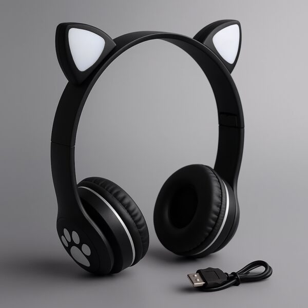 УЦЕНКА! Беспроводные детские Bluetooth наушники с ушками и подсветкой Cat-23M Черный (Плохая упаковка 3197)