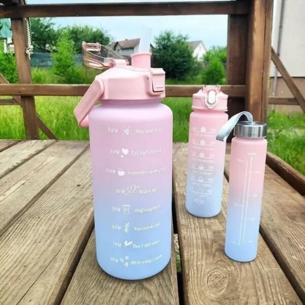 Бутылка для воды 3 в 1 Bottle AND264 Розово-голубая Комплект из 3 спортивных бутылок для воды