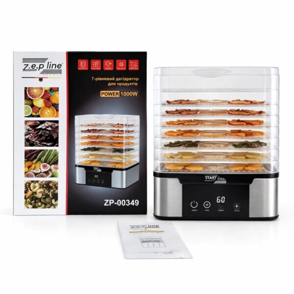Сушилка для овощей, фруктов, мяса и рыбы Zepline ZP-00349, 1000 Вт, 7 ярусов, регулировка температуры 35–80 °C