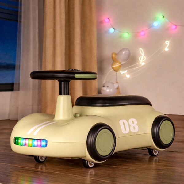 Детская машина-толокар S-628 "Retro Style" с LED-подсветкой, музыкальным рулем и багажником (Бежевый)