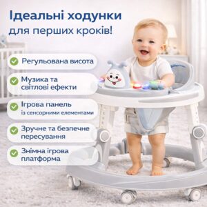 Многофункциональные детские ходунки Miitex X-622 со световыми эффектами, интерактивной игровой панелью и регулировкой высоты