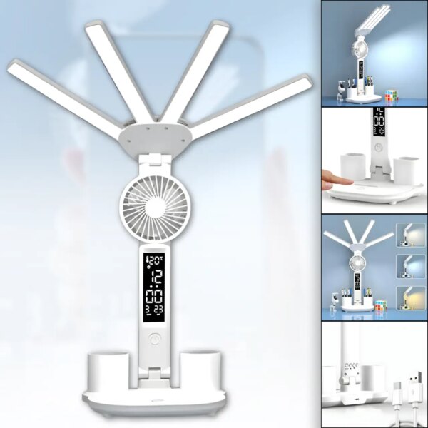 Настольная LED лампа с вентилятором, ЖК-дисплеем и 4 световыми панелями KRX-1011