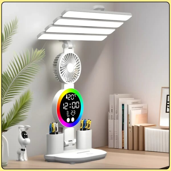 Настольная LED лампа с 4 панелями, вентилятором и дисплеем KRX-104