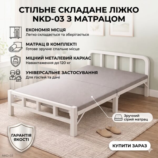 Раскладная кровать до 120 кг, 190x80x38 см, NKD-03, Серая / Раскладушка / Складная кровать / Кровать в спальню Подробнее