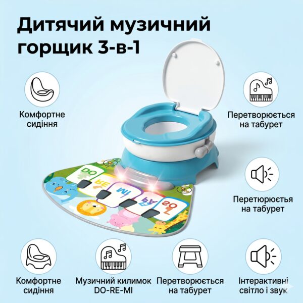 Портативный складной горшок для детей с музыкой / Детский горшок с ковриком-пианино X-648