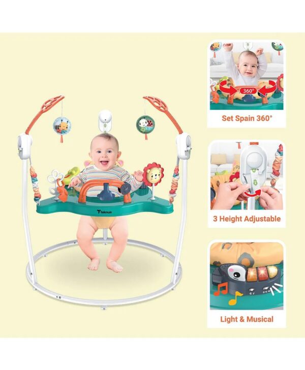 Детский игровой центр-стрибунец Jumperoo: интерактивный музыкальный центр 360° с регулировкой высоты и световыми эффектами Зеленый