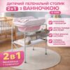 Детский пеленальный столик с ванночкой X-658 розовый 2 в 1 складной пеленатор для новорожденных