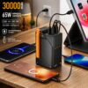 Повербанк TUGII Y365 30000 mAh 65W черный с 2 USB, 2 Type-C и ремешком для телефона и ноутбука