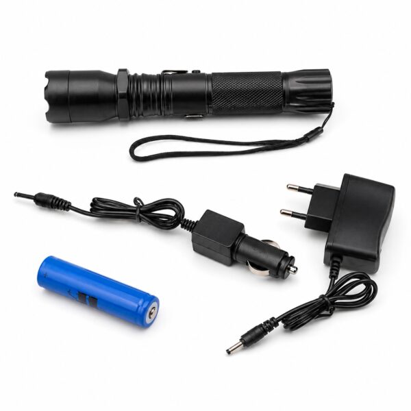Ручной аккумуляторный LED-фонарик BAILONG BL-1102 с отпугивателем собак, 180 лм, зарядка от сети и авто, черный