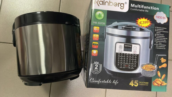 УЦЕНКА! Мультиварка Rainberg RB-6209 Металлик + сітка для фритюру 1000 Вт с 45 программами на 6 л (Вмятина, Плохая упаковка 3538)