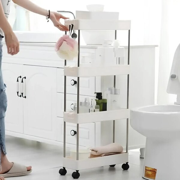 УЦЕНКА! Этажерка на колесах 4 яруса (87×38×13см), Bathroom Rack / Напольная полка (Плохая упаковка, трещина 3540)
