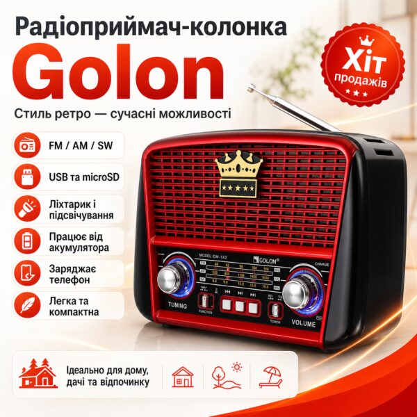Радиоприемник аккумуляторный с Bluetooth, MP3 и фонариком, Golon RX-BT455S AM / Портативное радио