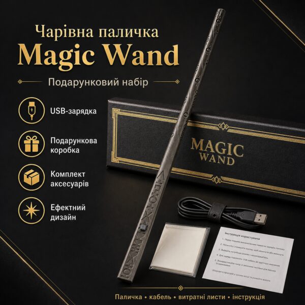 Магическая палочка Magic Wand с USB-зарядкой, подарочный набор волшебная палочка с эффектом огня для шоу, косплея, фокусов