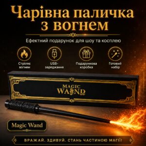 Магическая палочка Magic Wand - Подарочный набор с USB зарядкой и эффектным дизайном, стреляющая огнем