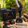 Аккумуляторная цепная мини пила Electric Chain Saw 48V 8" дюймов 20см с 2 аккумуляторами для обрезки веток деревьев в кейсе