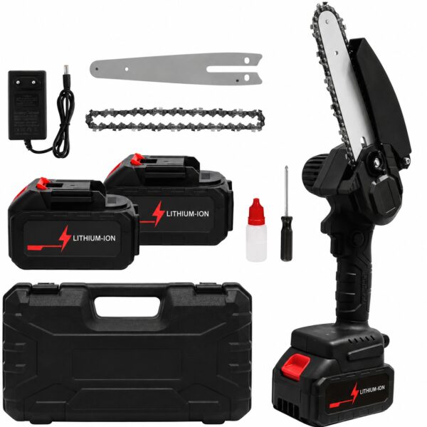 Аккумуляторная цепная мини пила Electric Chain Saw 48V 8" дюймов 20см с 2 аккумуляторами для обрезки веток деревьев в кейсе