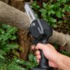 Аккумуляторная цепная мини пила Electric Chain Saw 48V 8" дюймов 20см с 2 аккумуляторами для обрезки веток деревьев в кейсе