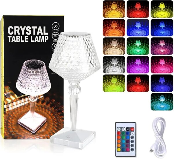 УЦЕНКА! Настольная LED лампа Crystal Table Lamp RGB с сенсорным управлением, пультом управления, 16 цветами (Плохая упаковка 3549)