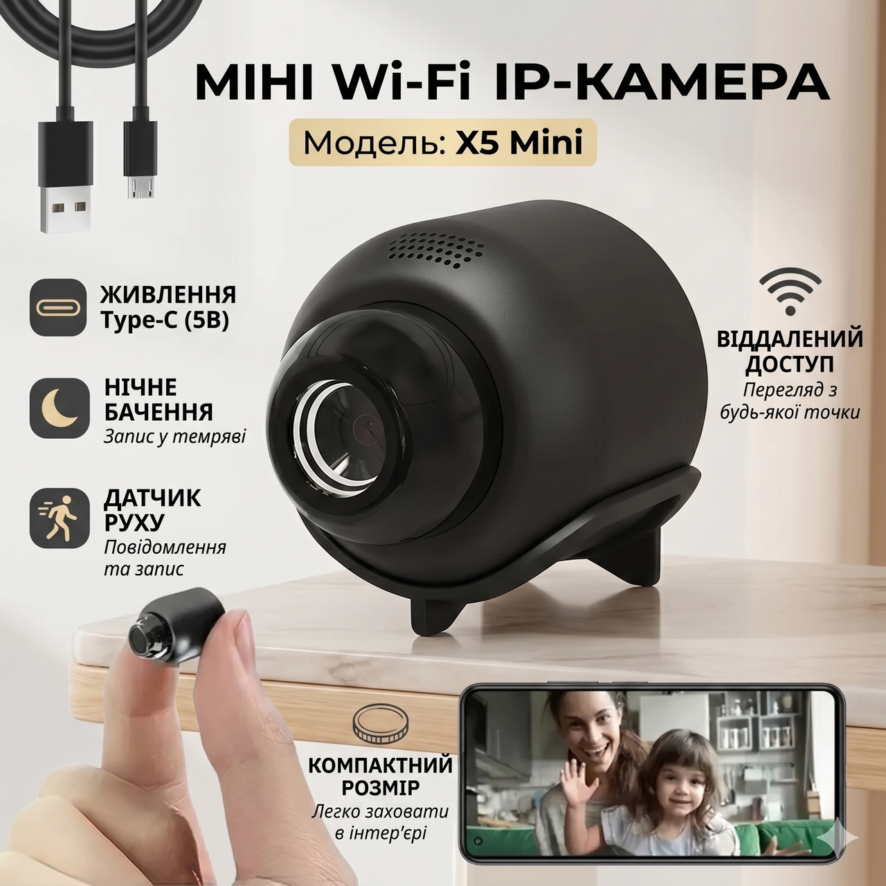 УЦЕНКА! Мини Wi-Fi камера видеонаблюдения X5 Mini с датчиком движения и ночной съёмкой 1080P (Плохая упаковка 3576)