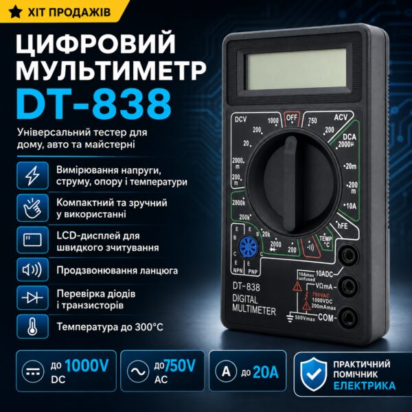 Компактный цифровой мультиметр DT-838 Универсальный тестер