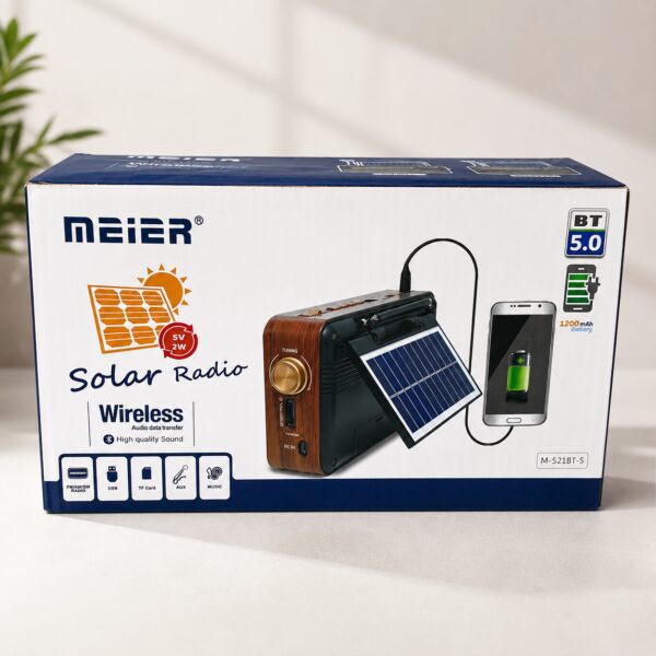 Портативный FM радиоприемник MEIER М-521BTS FM радио проигрыватель с флешкой USB на аккумуляторе с солнечной батареей