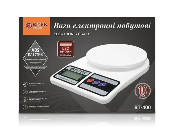 Весы кухонные электронные с платформой до 10 кг от 1г BITEK BT-400 Белые