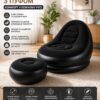 Надувное кресло с пуфиком 2в1 (116х98х83см, до 100кг) Air Sofa + насос, Черный / Надувной велюровый диван с пуфом