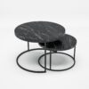 Набор журнальных столиков Solme Homepaketo 2 в 1 Marble Black, круглые кофейные столики 75 см и 60 см с мраморной столешницей