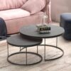 Набор журнальных столиков Solme Homepaketo 2 в 1 Marble Black, круглые кофейные столики 75 см и 60 см с мраморной столешницей