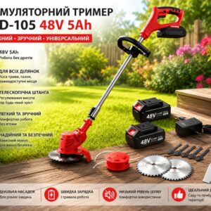 Газонокосилка/тример для покоса травы MLD-105 / Аккумуляторный триммер 48V 5Ah / Аккумуляторный инструмент 2 АКБ