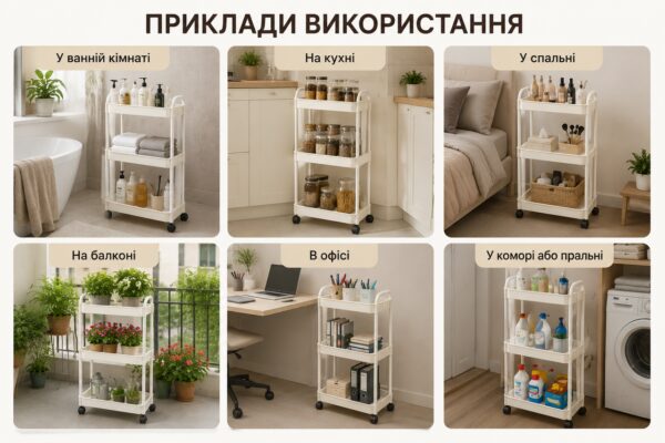 Полка-этажерка 64205 / Мобильная пластиковая этажерка 31×21×85,5 см / Полка на колесах