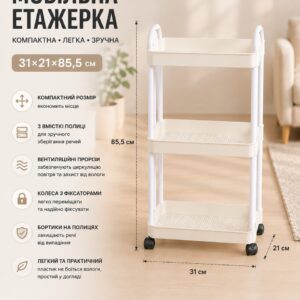 Полка-этажерка 64205 / Мобильная пластиковая этажерка 31×21×85,5 см / Полка на колесах