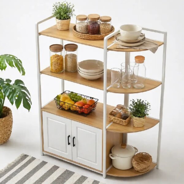 Кухонный стеллаж с открытыми полками и шкафчиком, 120х40см, Белый / Этажерка кухонная