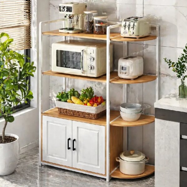 Кухонный стеллаж с открытыми полками и шкафчиком, 120х40см, Белый / Этажерка кухонная