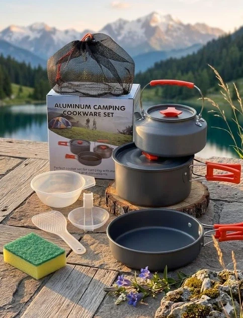 Набор туристической посуды для кемпинга 3 в 1 кастрюля/сковорода/чайник